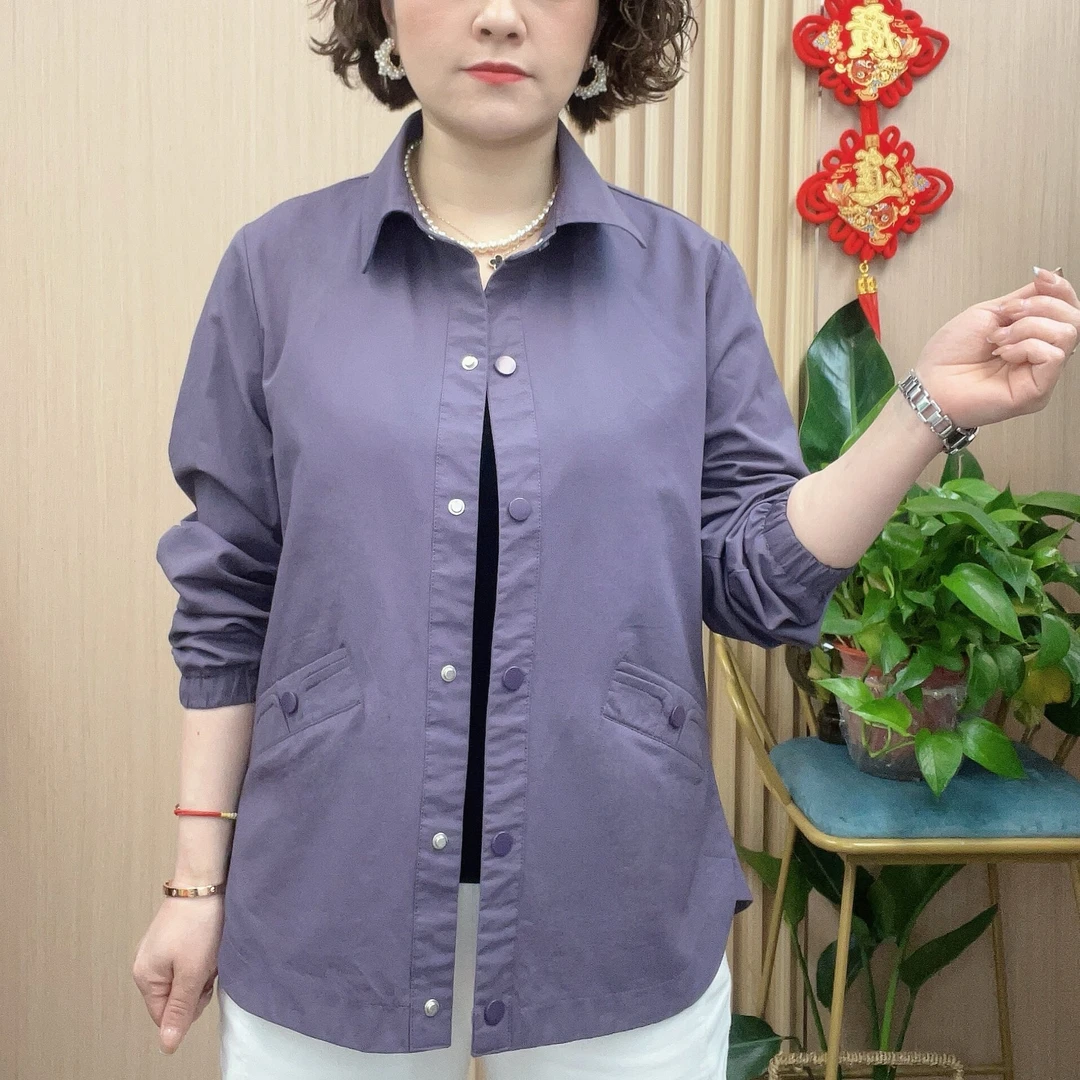 2025年春夏季新款时尚休闲宽松纯色中老年妈妈装气质显瘦薄外套