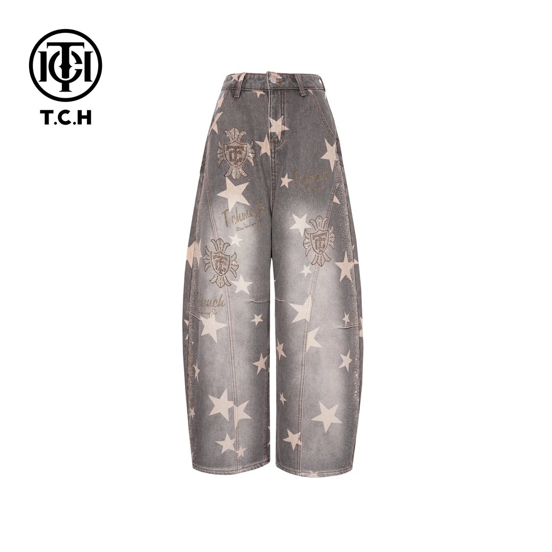 TCH【弯刀牛仔】冬款百搭时尚烫钻休闲风女装牛仔裤T75D20E5019