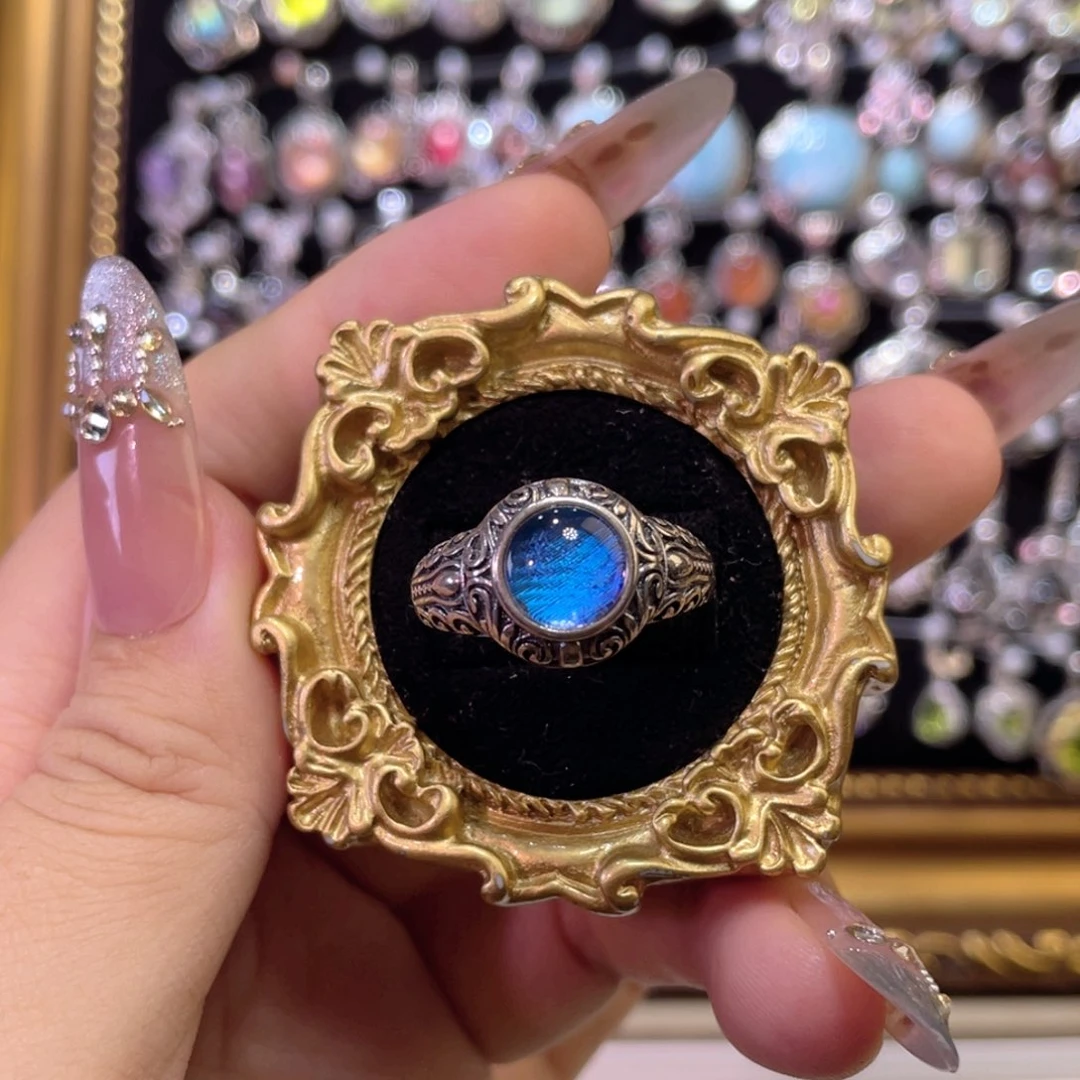 925银无大蓝闪蝶唐草托戒指