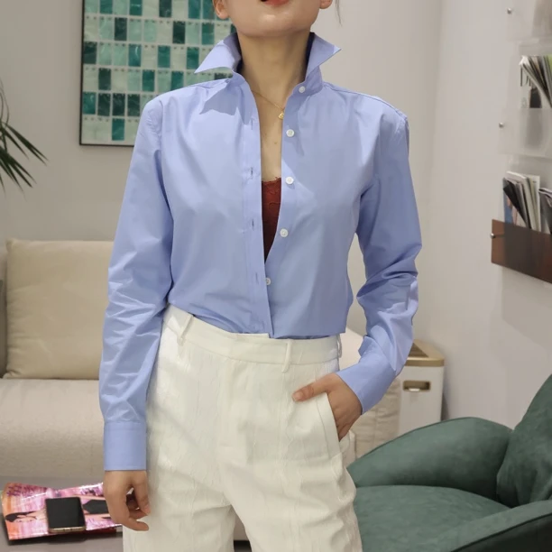 京典君服装高定意大利进口全棉春季经典通勤衬衣长袖高级女士衬衫