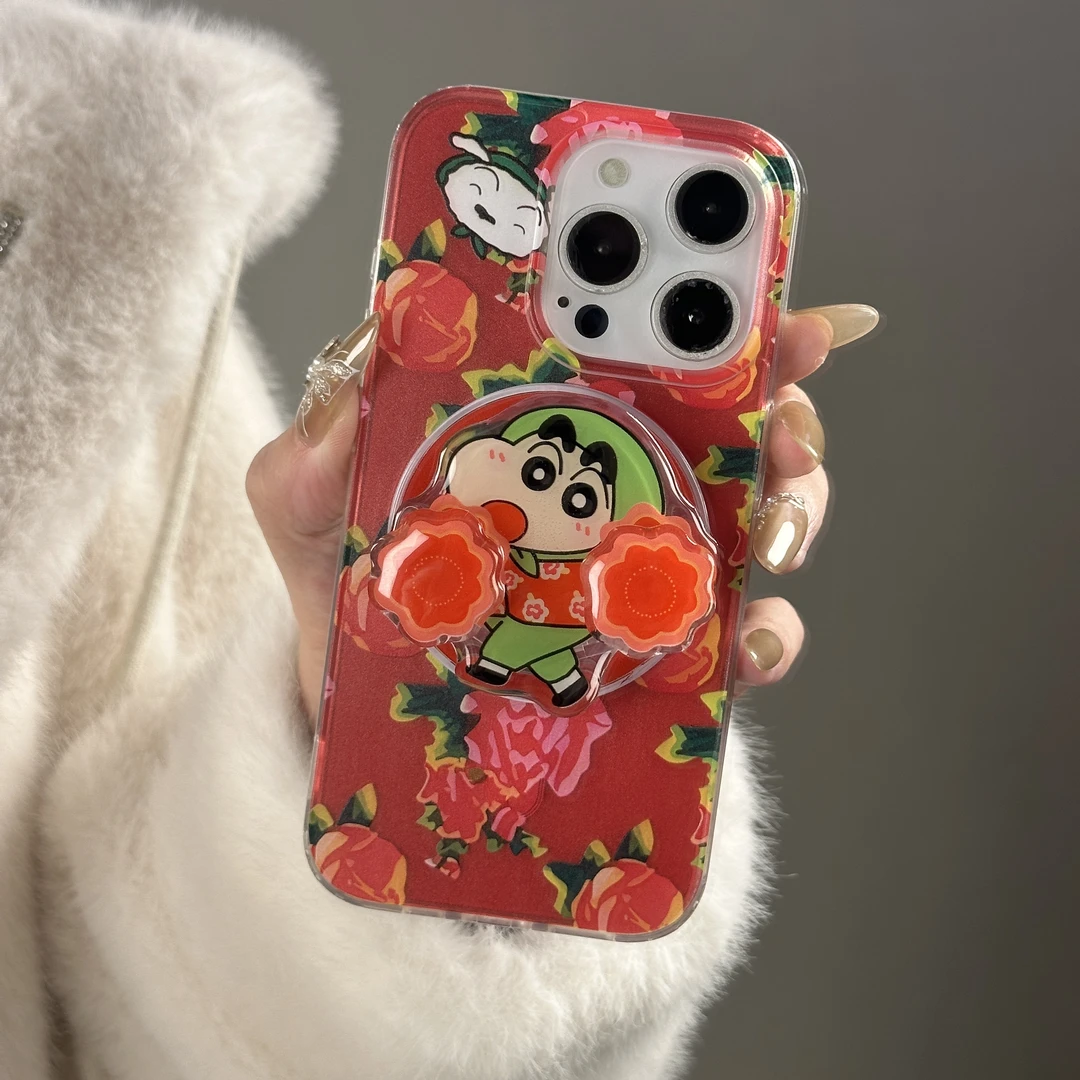 花袄小新妮妮适用苹果15磁吸手机壳iPhone16创意13防摔14promax