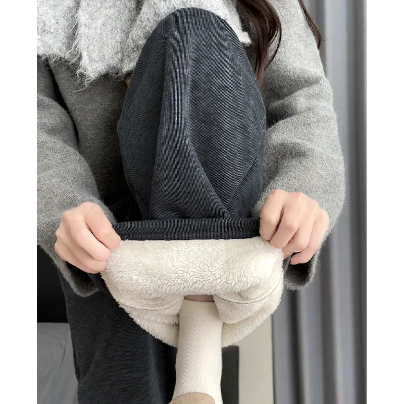 特厚绒糯米阔腿裤女秋冬季2024新款加绒保暖显瘦垂感加厚休闲裤子
