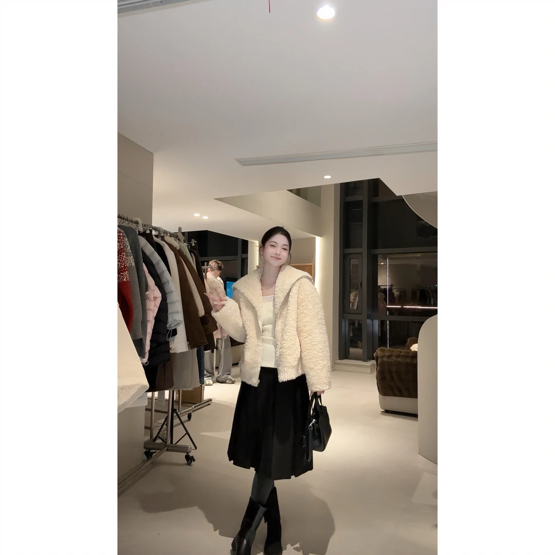 保暖大领女冬季休闲风圆领短外套秋冬加绒休闲