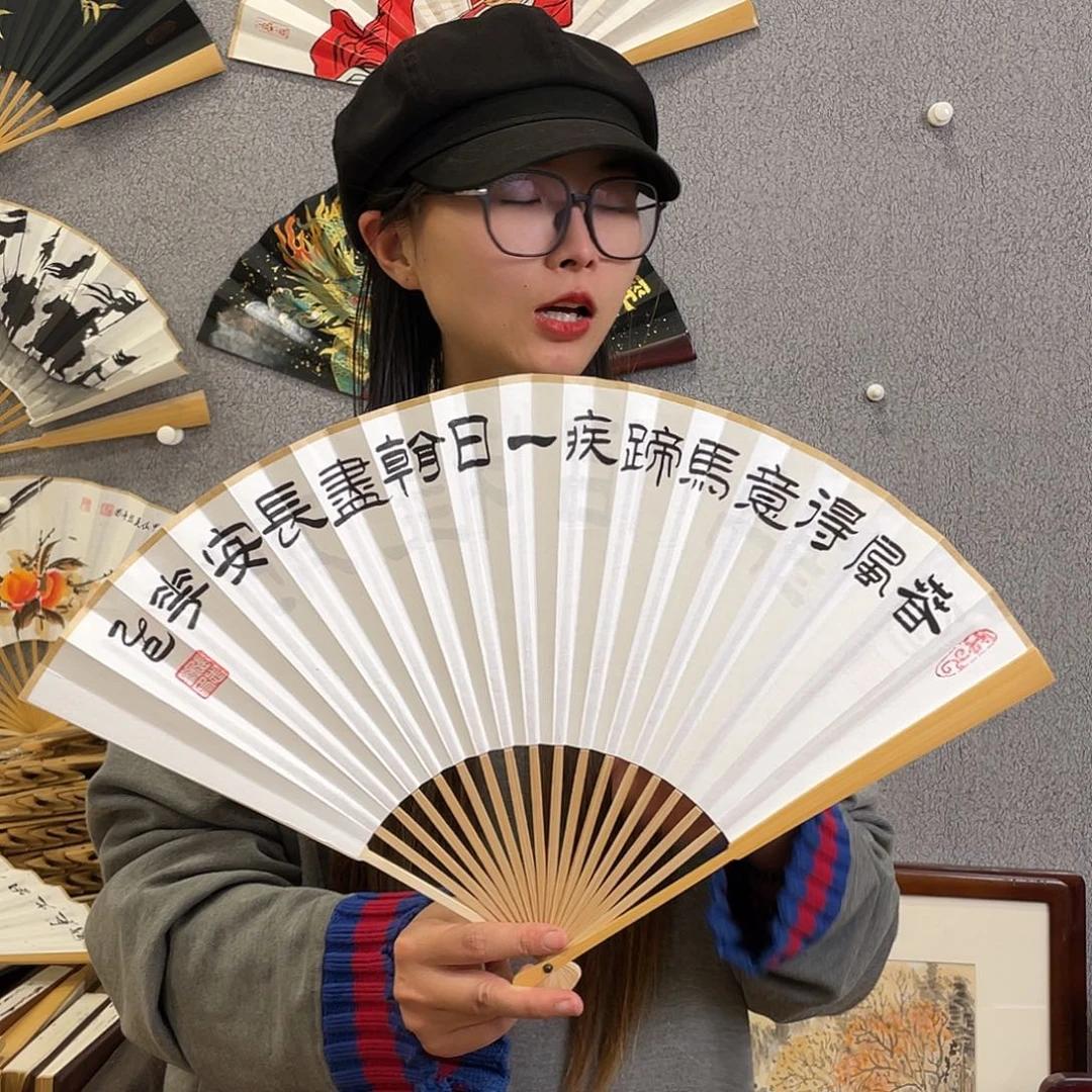 国画95寸玉竹-纯手绘-文玩扇骨（默认粘好）