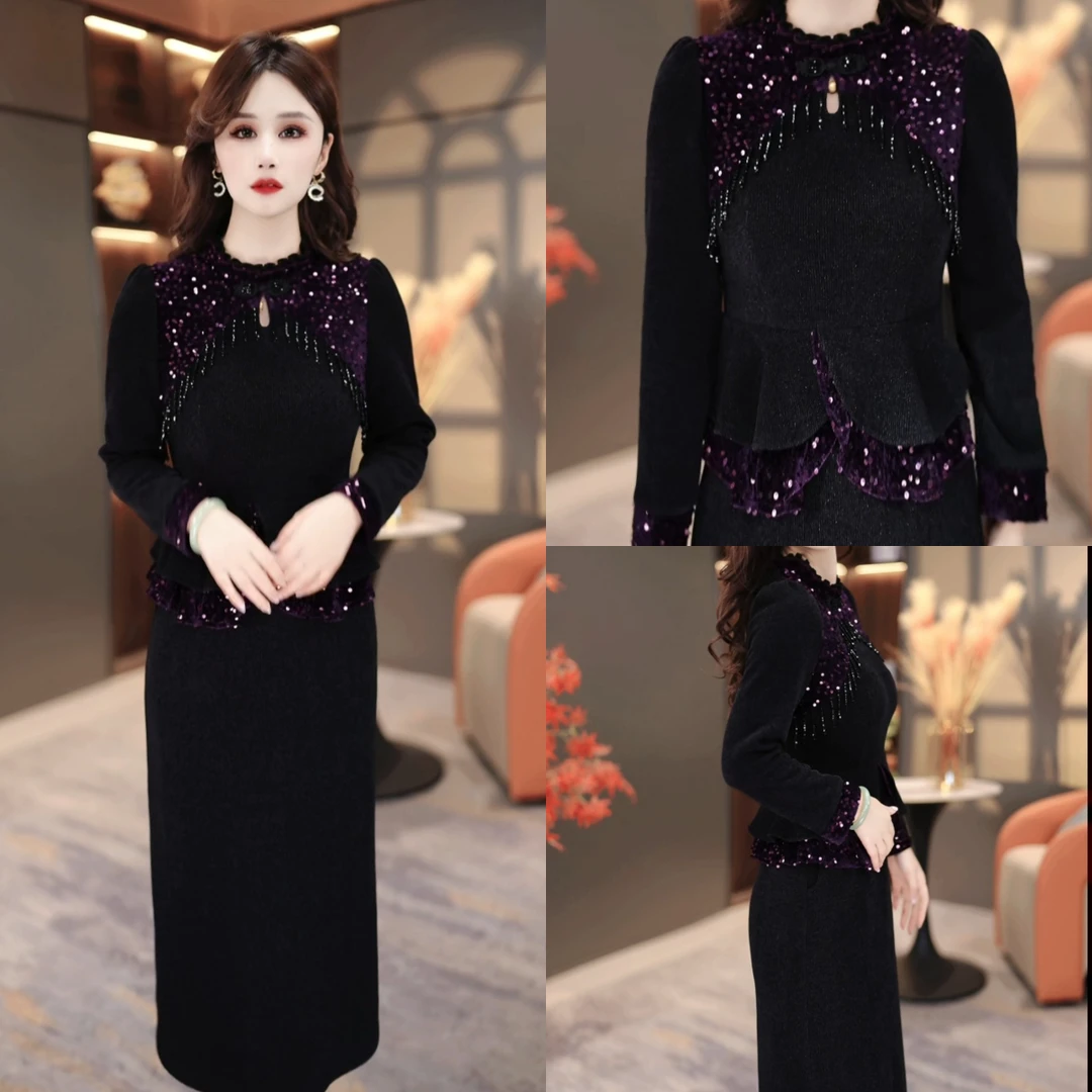 冬季显瘦连衣裙2025新款显瘦修身气韩版遮肚打底裙子MY25K3878