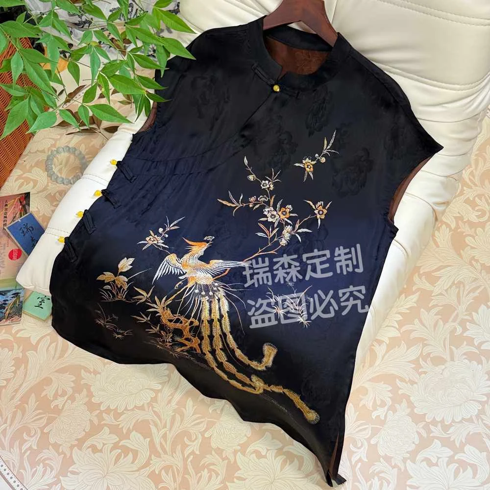 703 中式老钱风黑色奥黛中长款上衣-胸围102-衣长72