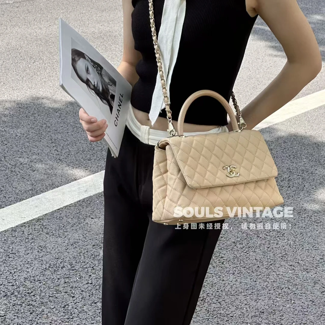 95新 Chanel/香奈儿 蜥蜴皮压花牛皮cocohandle中号/628958111