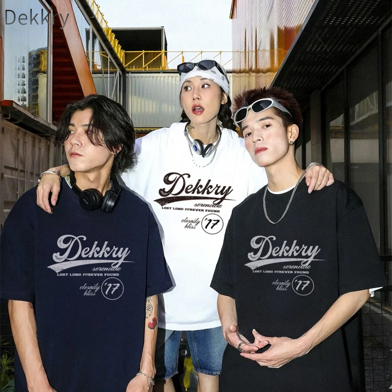 Dekkry休闲百搭夏季上衣宽松圆领潮流短袖T恤宽松型情侣装男装