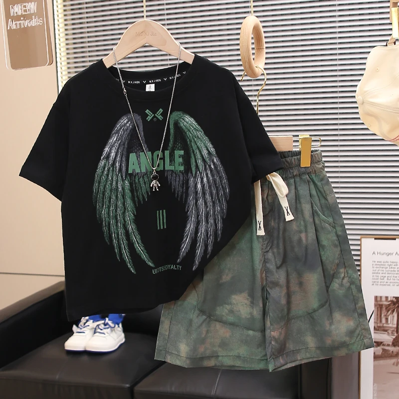 男童夏装套装2025新款中大儿童夏季男孩酷帅运动洋气痞帅气时髦潮