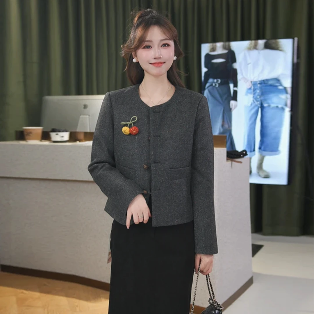 时尚小香风毛呢外套女2025秋季新款洋气显瘦百搭休闲短款长袖夹克