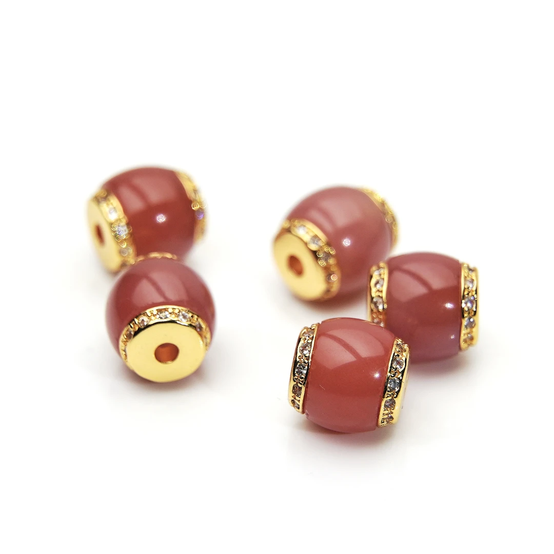 【玖仰文玩】珠改系列 粉糯鼓珠顶珠配饰8.4mm JY175