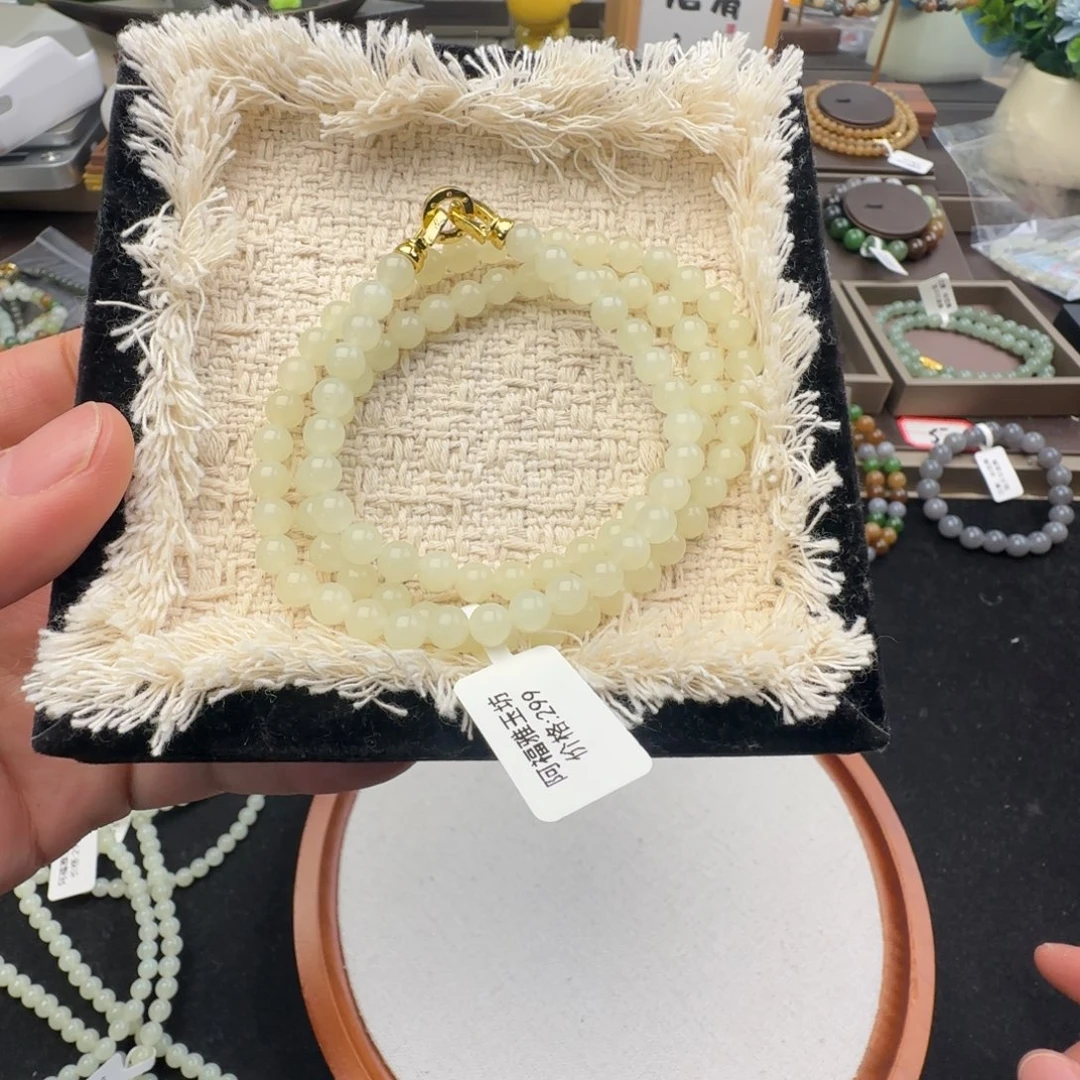 和田玉未镶嵌手链卡5.5-6于阗白玉猪油膏多圈，37