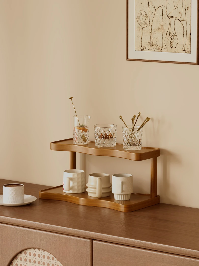 双层桌面收纳波浪形杯子收纳阶梯收纳茶杯收纳1202