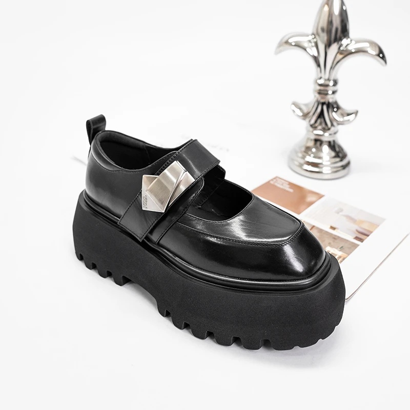 厚底玛丽珍鞋女胎牛皮新款增高乐福鞋真皮方头单鞋复古浅口小皮鞋