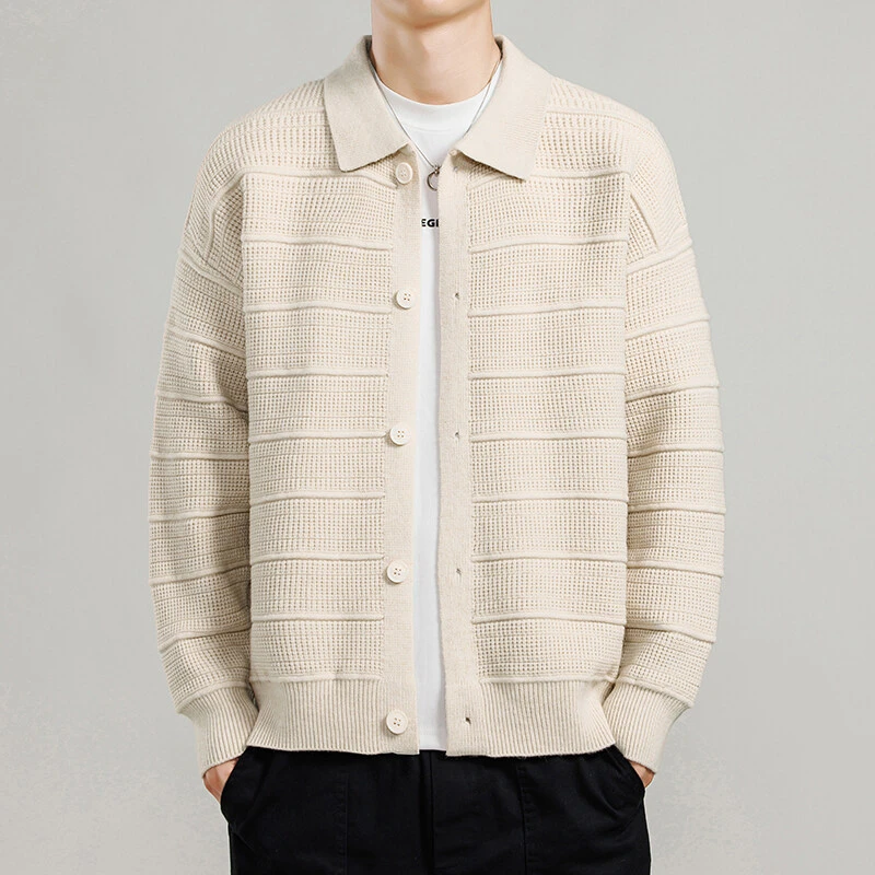 扭花毛衣针织衫男士时尚春秋复古翻领开衫休闲针织春季韩版长袖