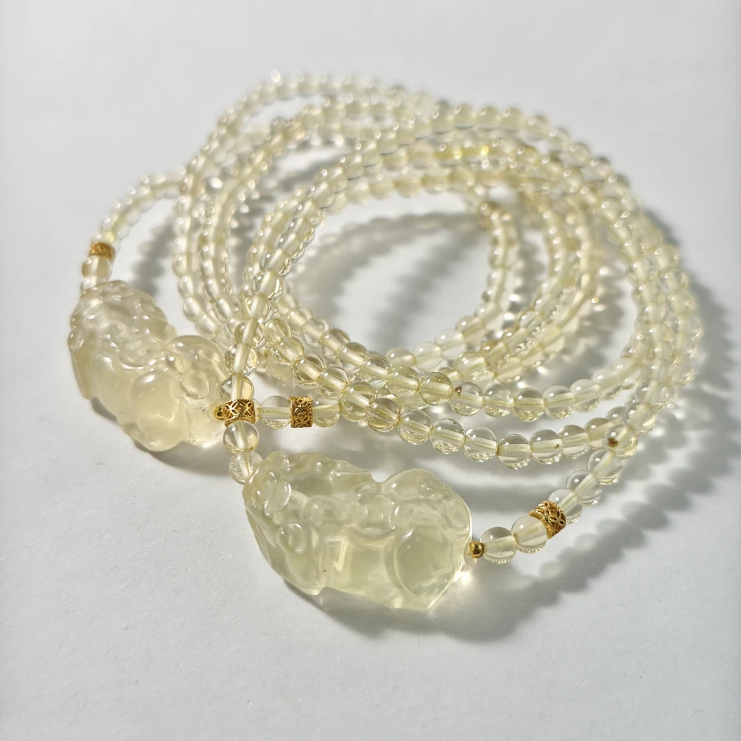 【书记甄选】黄水晶搭配貔貅三圈手链 多样性发一件 约4mm 7350AT