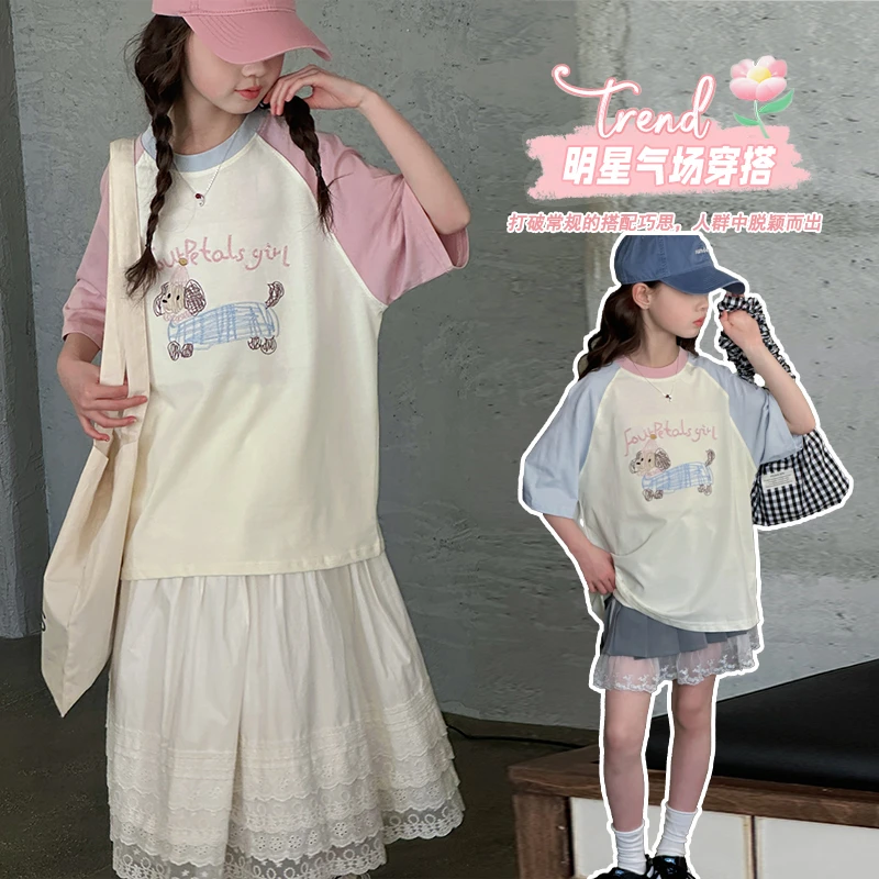 女童夏装2025新款洋气大童短袖T恤儿童夏季潮酷穿搭韩版宽松上衣