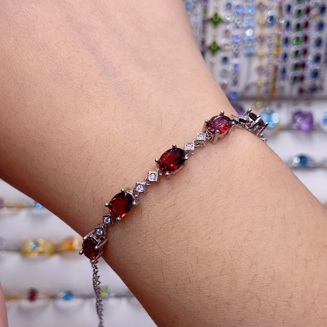 银S925镶嵌石榴石手链