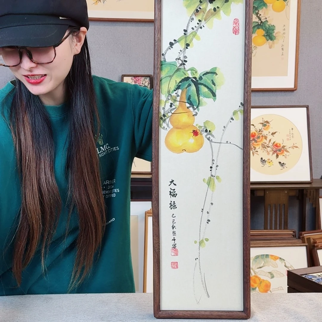 国画纯手绘，纯手写带框尺寸：20×70厘米