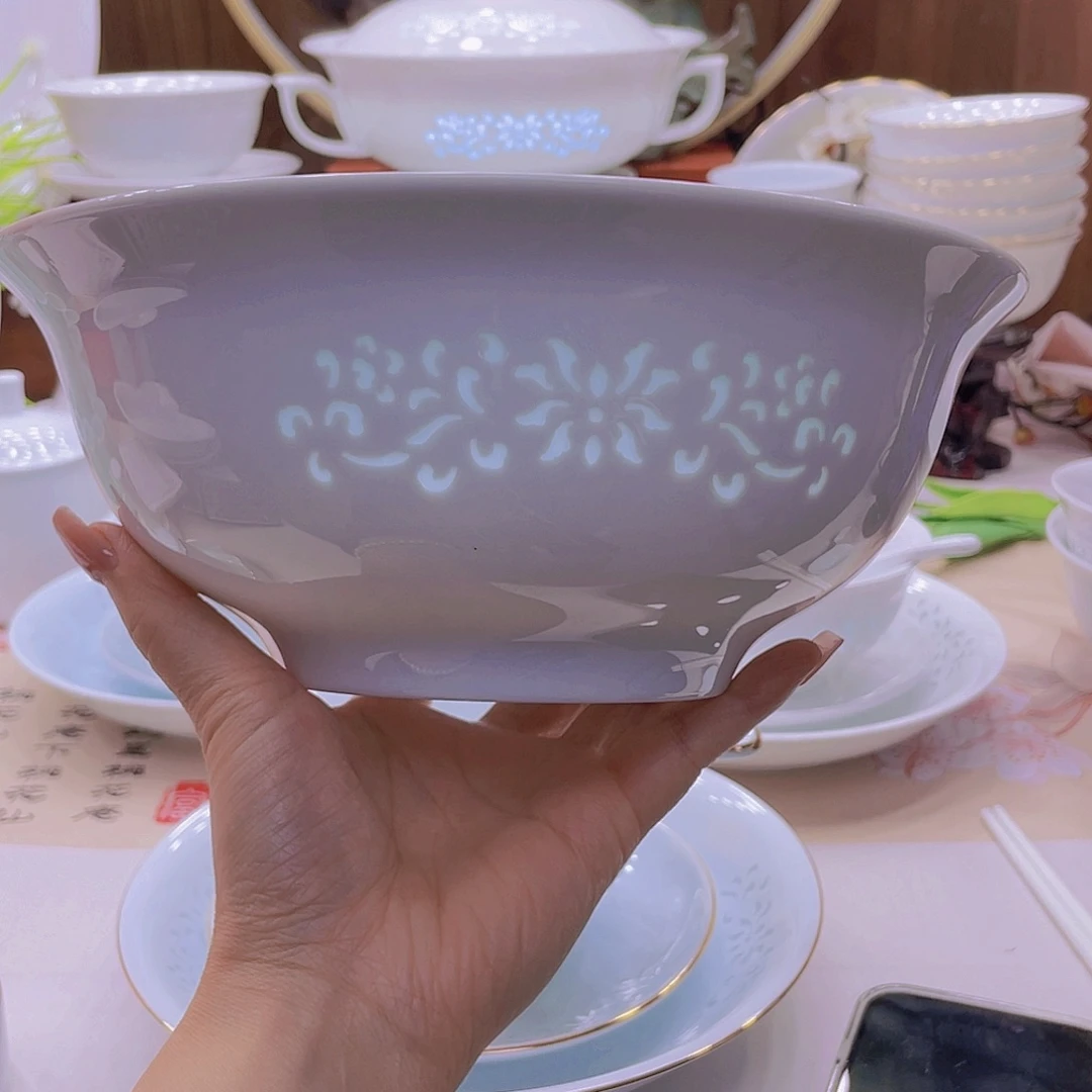 瓷景德镇玲珑餐具大汤碗一个