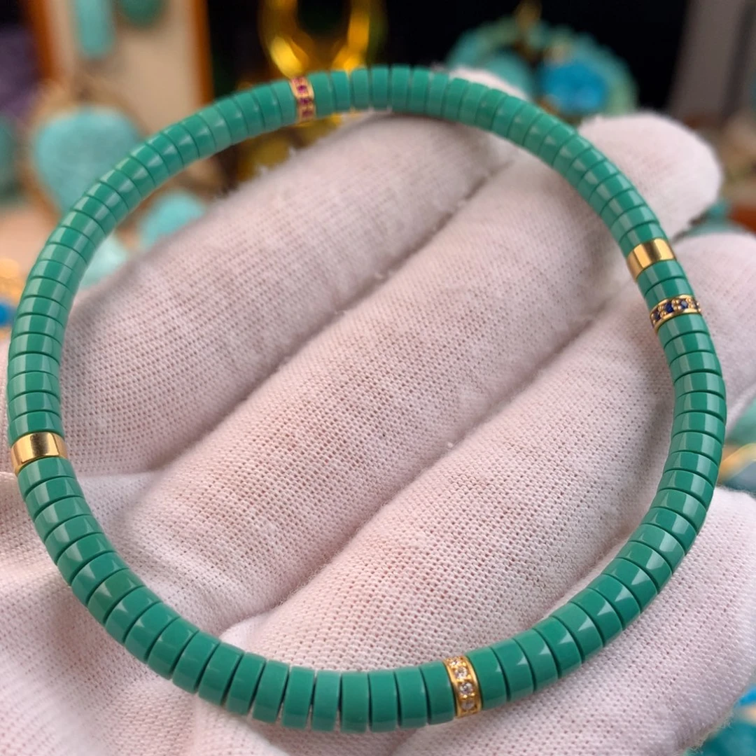 绿松石18K金镶嵌直切单圈卡4.5