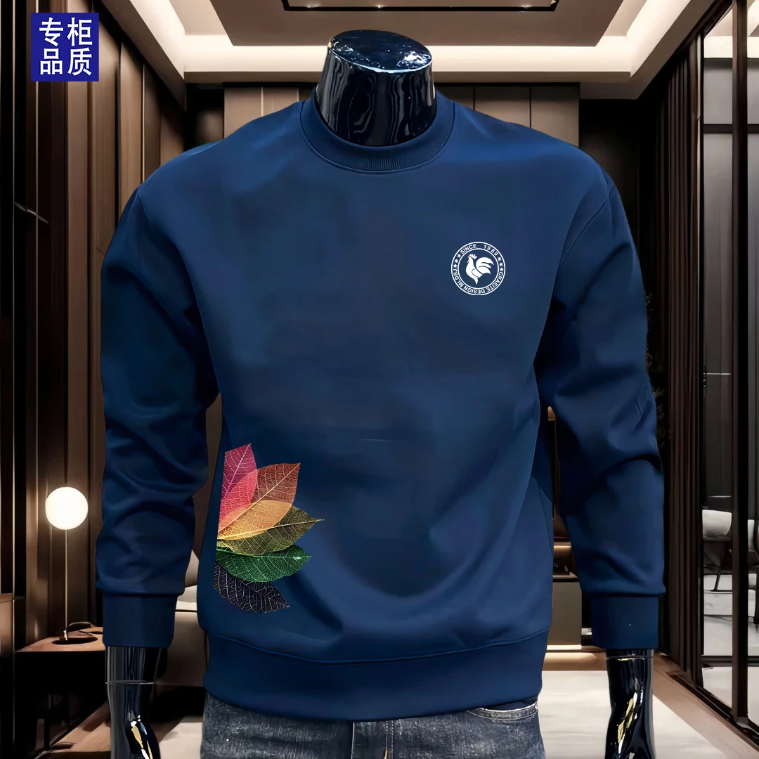 公鸡圆领卫衣男士2025早春新款宽松秋冬休闲无帽套头上衣百搭时尚