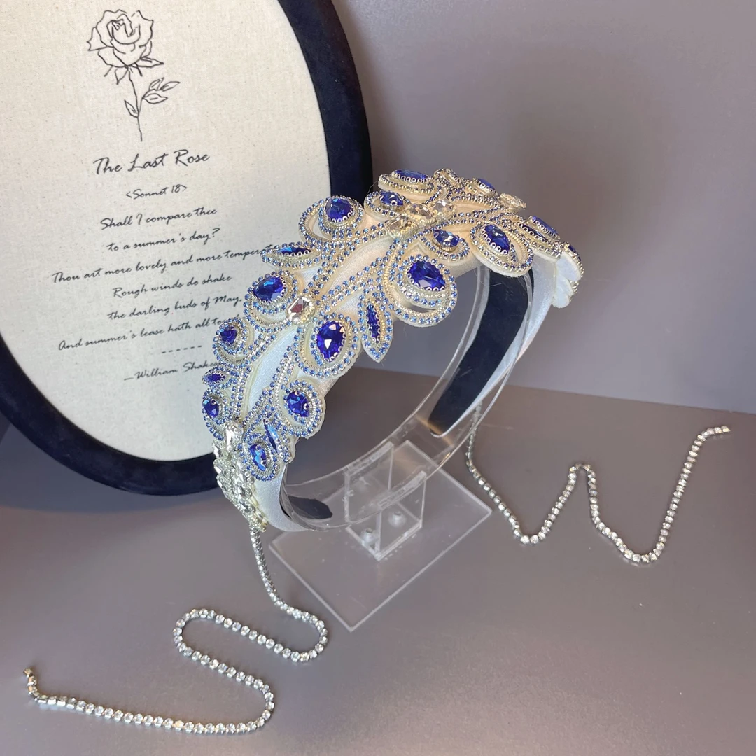 【孔雀舞】V27欧美跨境满钻流苏发饰重工宫廷皇冠头箍