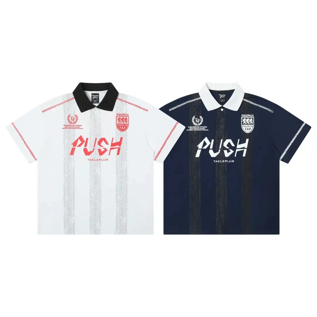 2025复古车轮印花拼接撞色有领短袖POLO衫男夏季休闲运动球衣体恤