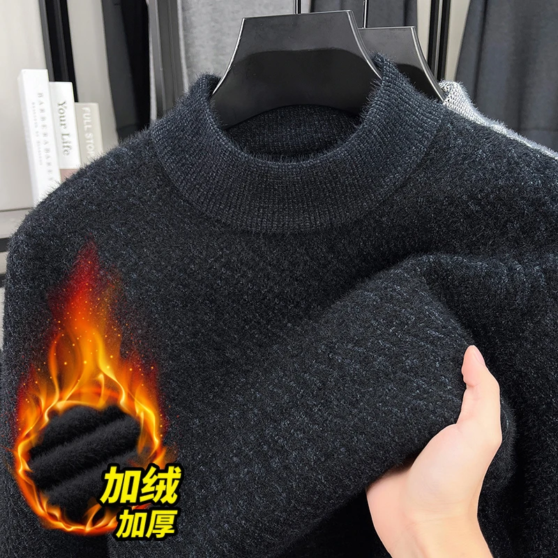2025年秋冬新款100% 羊毛衫男秋冬套头半高领针织衫日常出街帅气