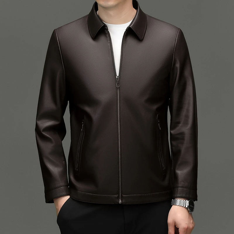 【秋季新品皮衣】海宁翻领山羊皮男士春秋时尚休闲外套皮夹克-2585