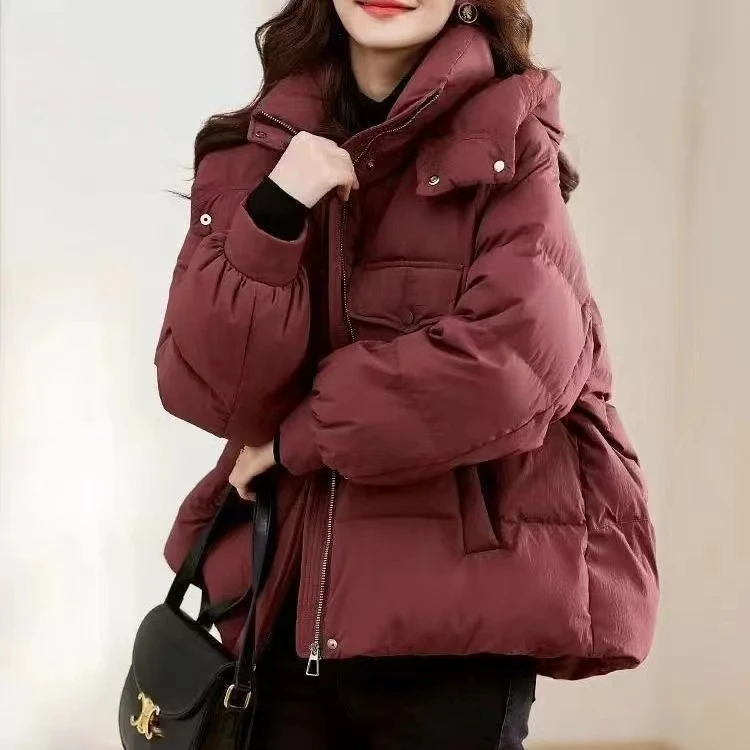 2024年秋冬季时尚潮流爆新款加厚保暖棉服女休闲百搭立领连帽外套