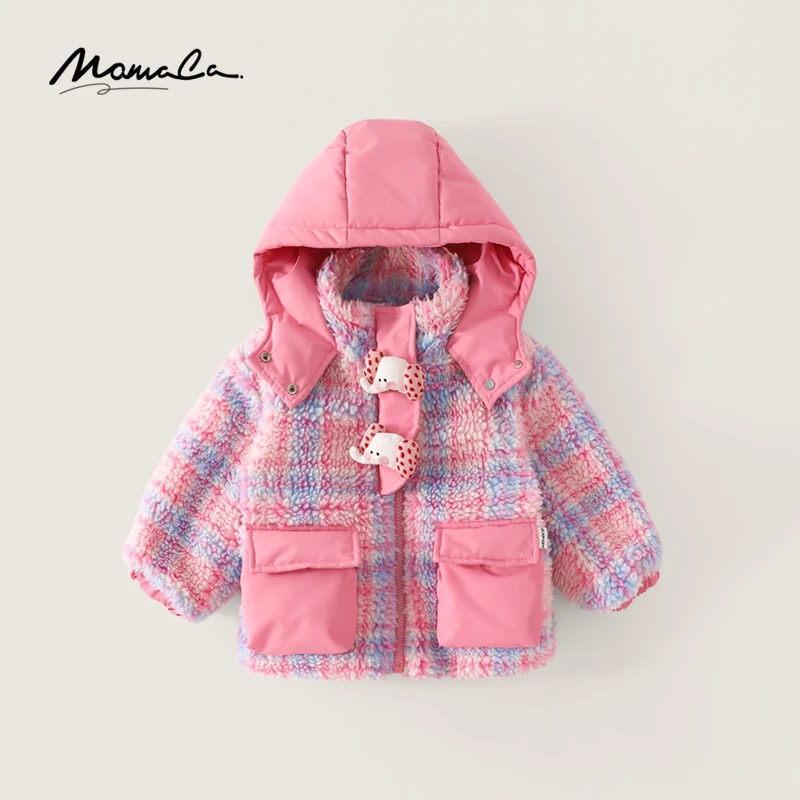 MOMOCO冬季新款女童格子连帽洋气棉服保暖外套75830107142