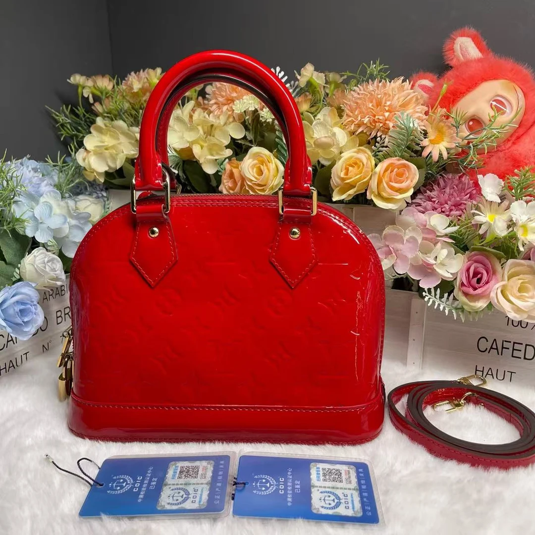 95新 LouisVuitton/路易威登 红色漆皮满印贝壳包 80107