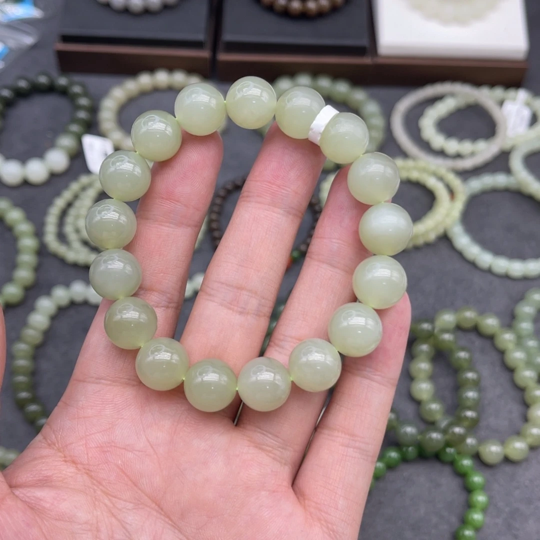 和田玉未镶嵌手串卡10中晴水