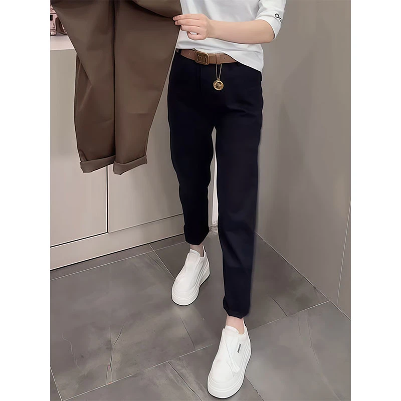 2026早春新款弹力九分牛仔裤女显瘦高腰梨形身材直筒哈伦老爹裤子