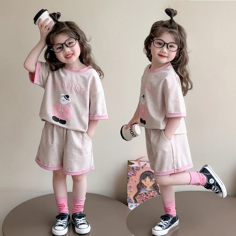 女童夏季套装2025儿童新款洋气卡通短袖短裤夏装小宝宝休闲两件套