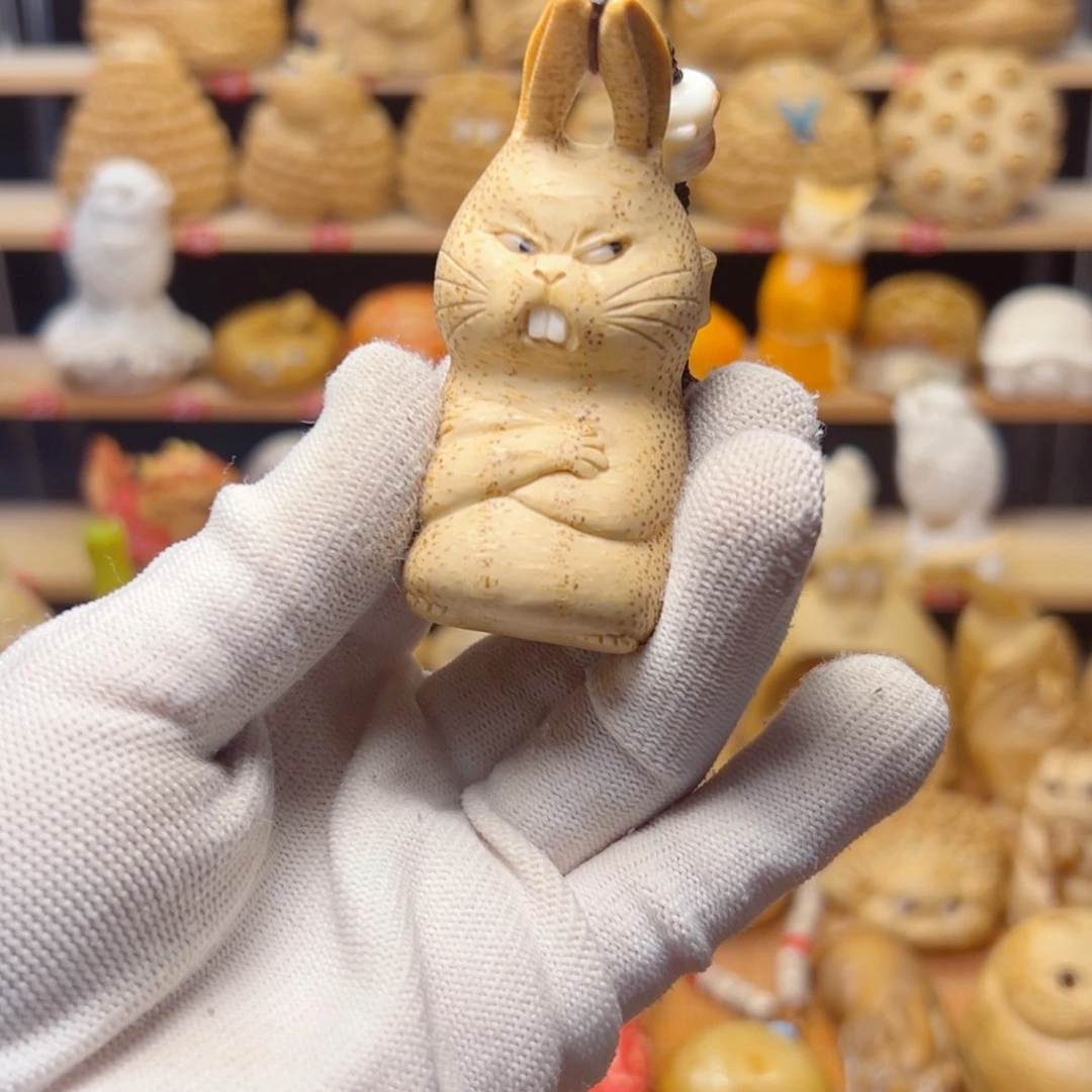 竹类竹根雕可爱板牙兔子1