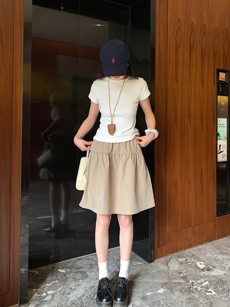 日系休闲松紧半身裙短裙女2025春夏季新款百搭显瘦宽松休闲运动裙