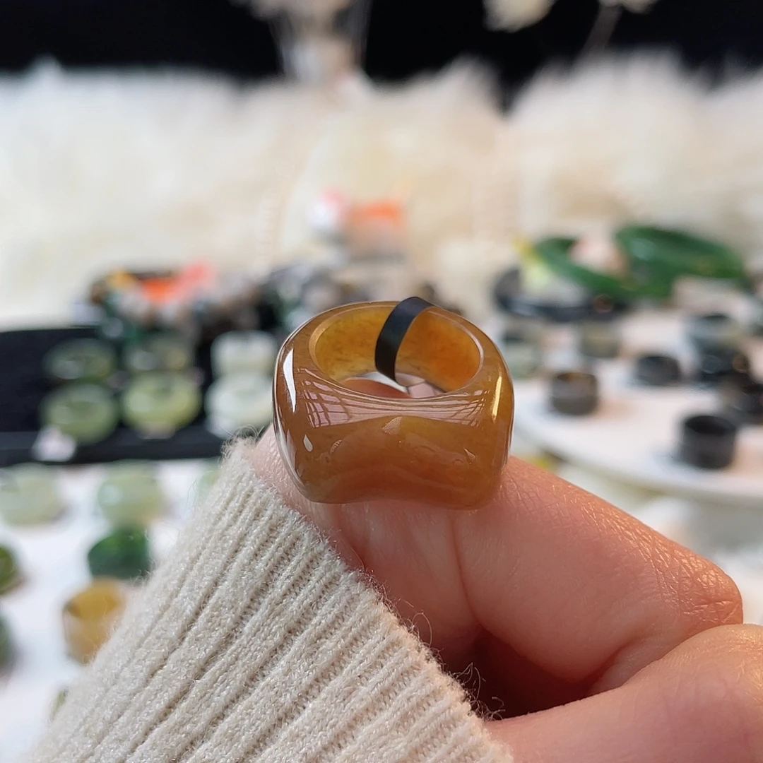 和田玉未镶嵌戒指k109 金橘糖猫耳17.1mm