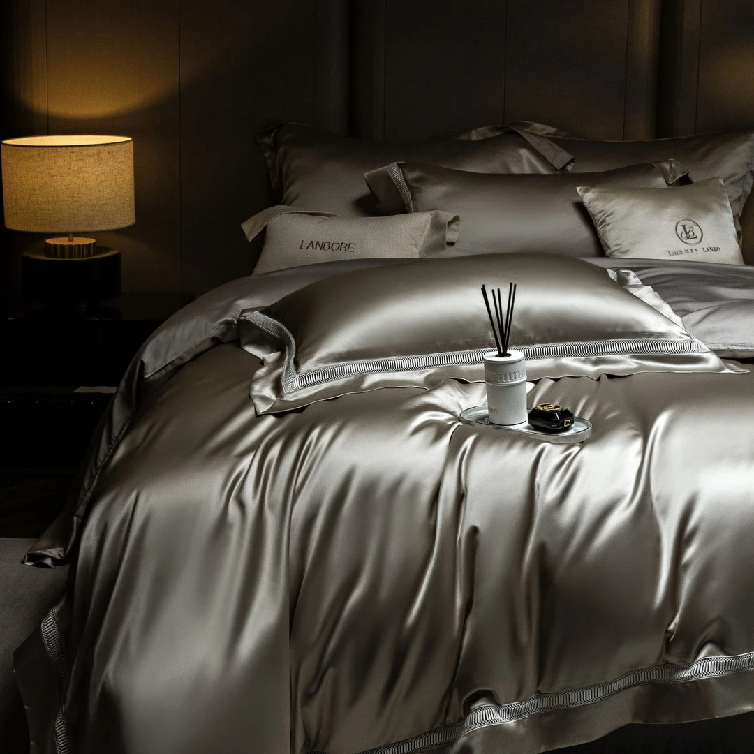 【轻奢系列】重磅真丝锦缎镂空花边款高端四件套