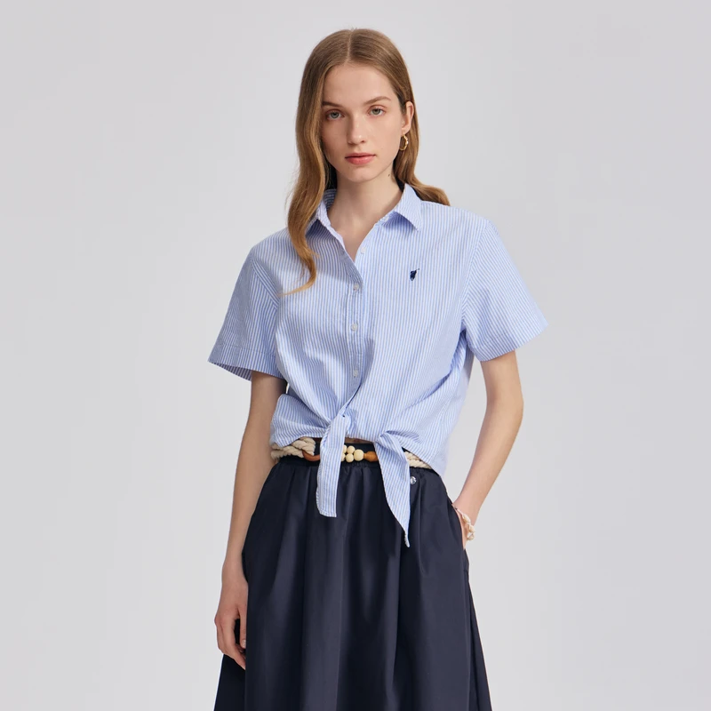 POLOWALK女式短袖衬衫2025夏季新品短T纯色潮流立领百搭学院风