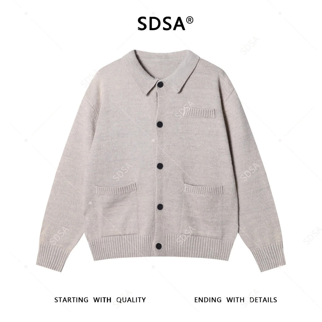 SDSA男士秋冬新款痞帅男装基础款复古毛衣简约纽扣翻领开衫针织衫
