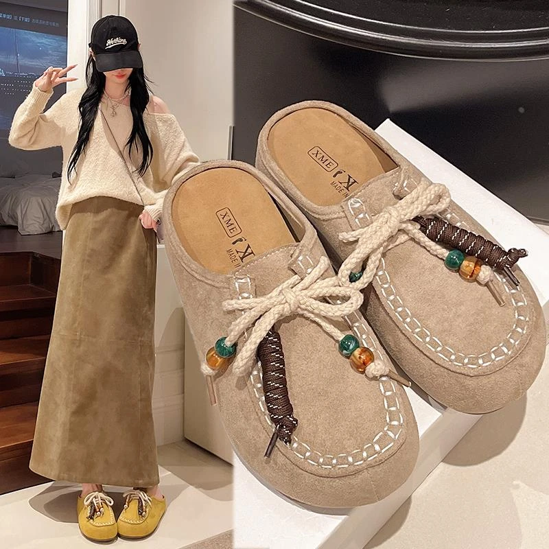 同款勃肯半拖鞋女2025新款秋季孕妇外穿一脚蹬软底包头袋鼠鞋