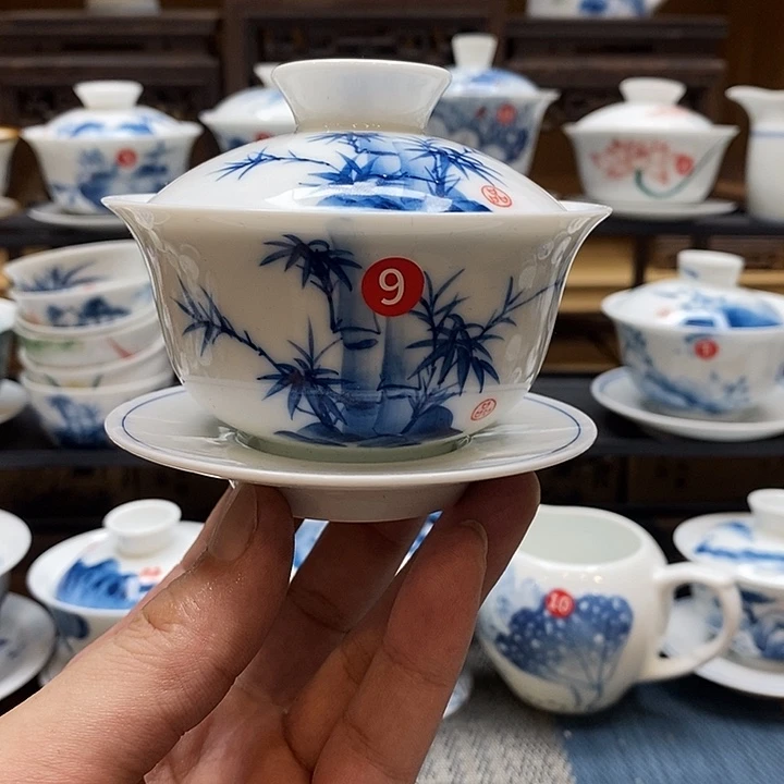 手绘茶具竹子盖碗