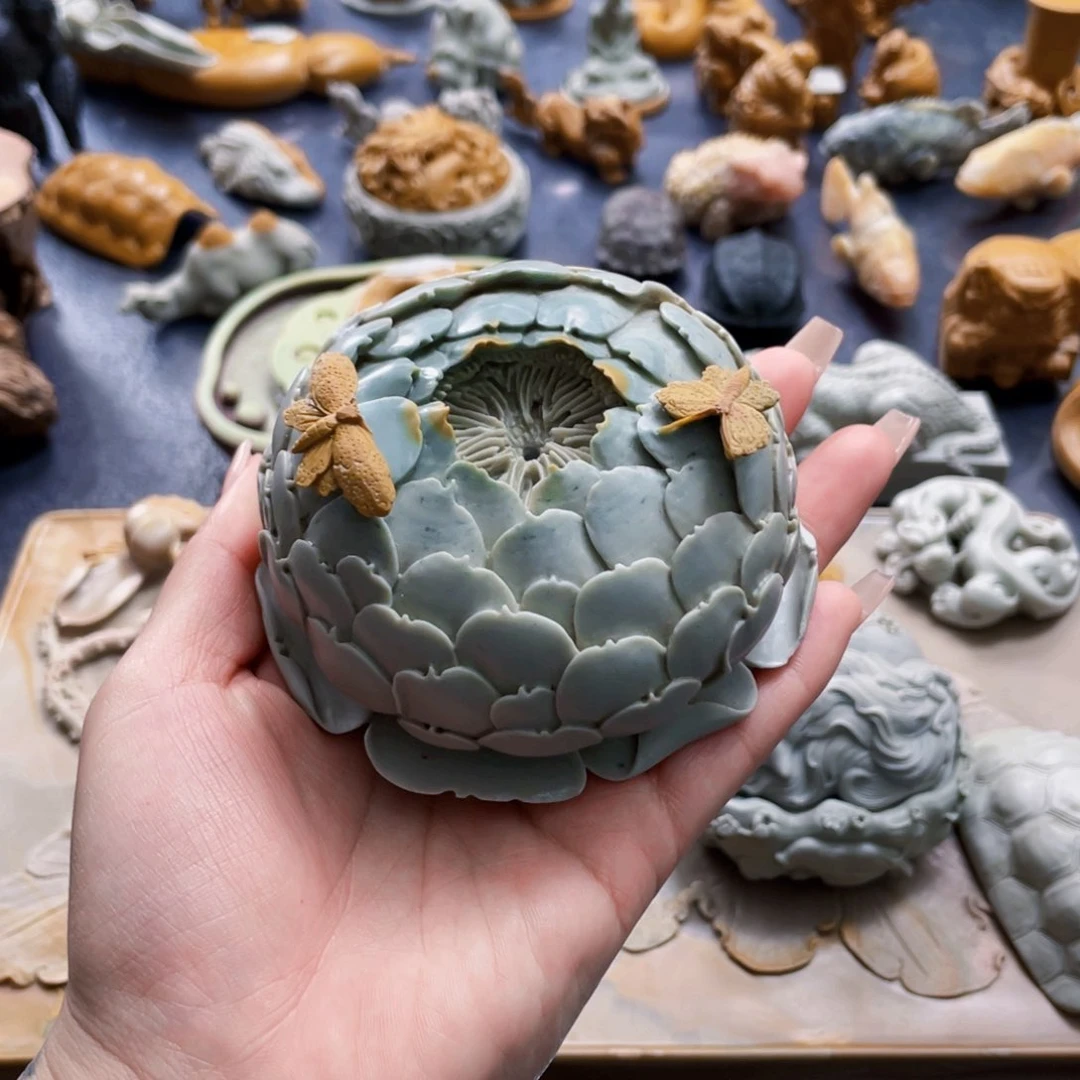 荷花香插手工雕刻