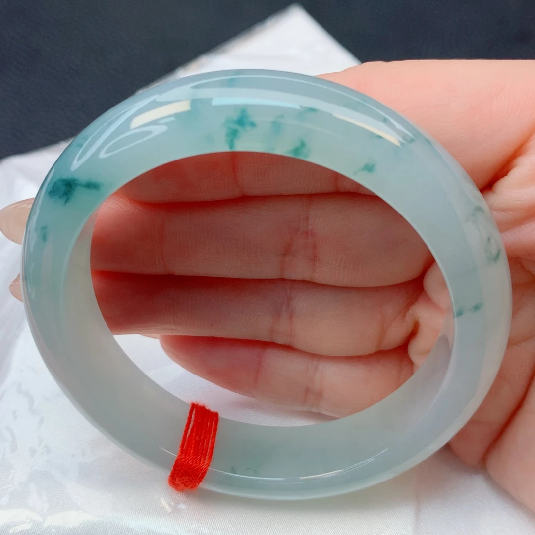 翡翠未镶嵌手镯52-53冰种起胶光蓝底飘花