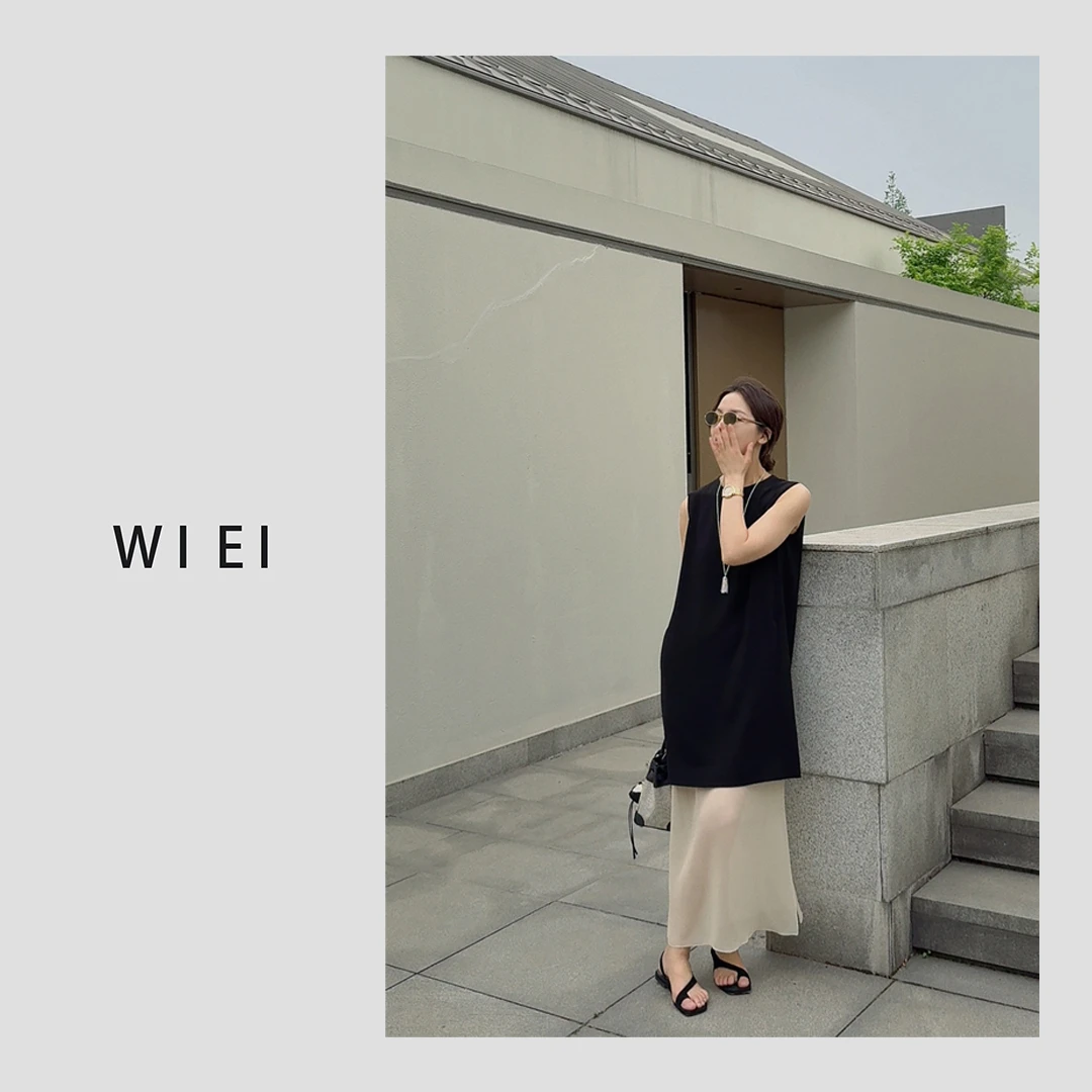 《WI EI》小冰箱*日本進口三醋酸桑蚕丝时髦无袖长/短款连衣裙25223