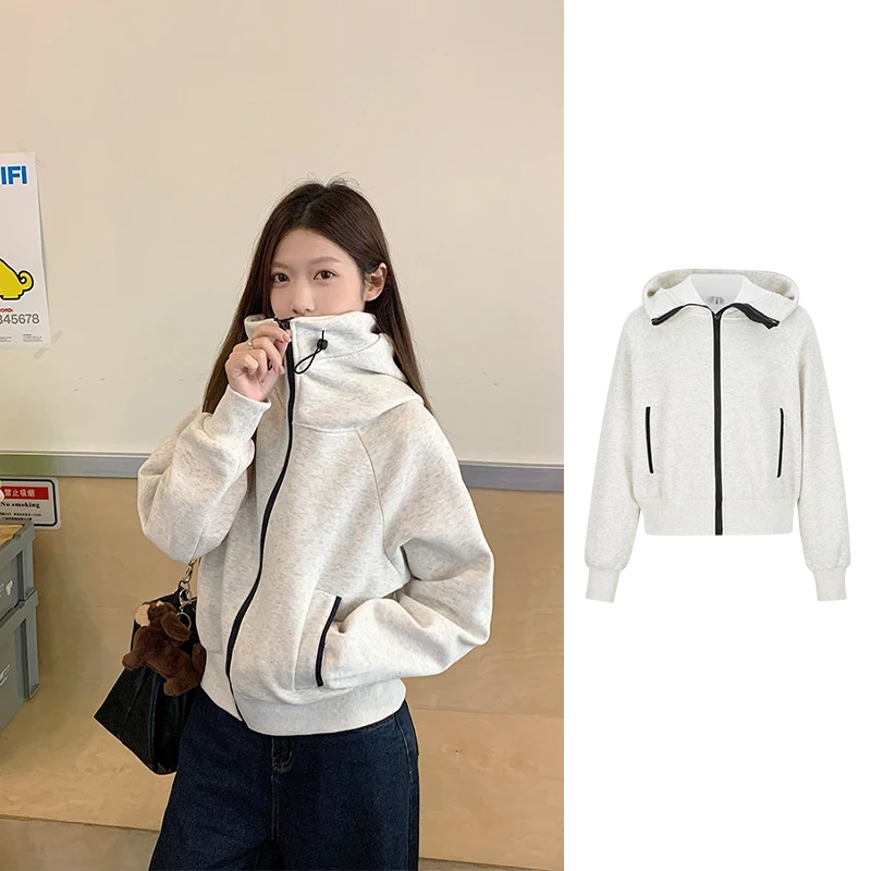 Moses Queen/魔西女王加绒加厚连帽卫衣外套宽松显瘦短款上衣开衫