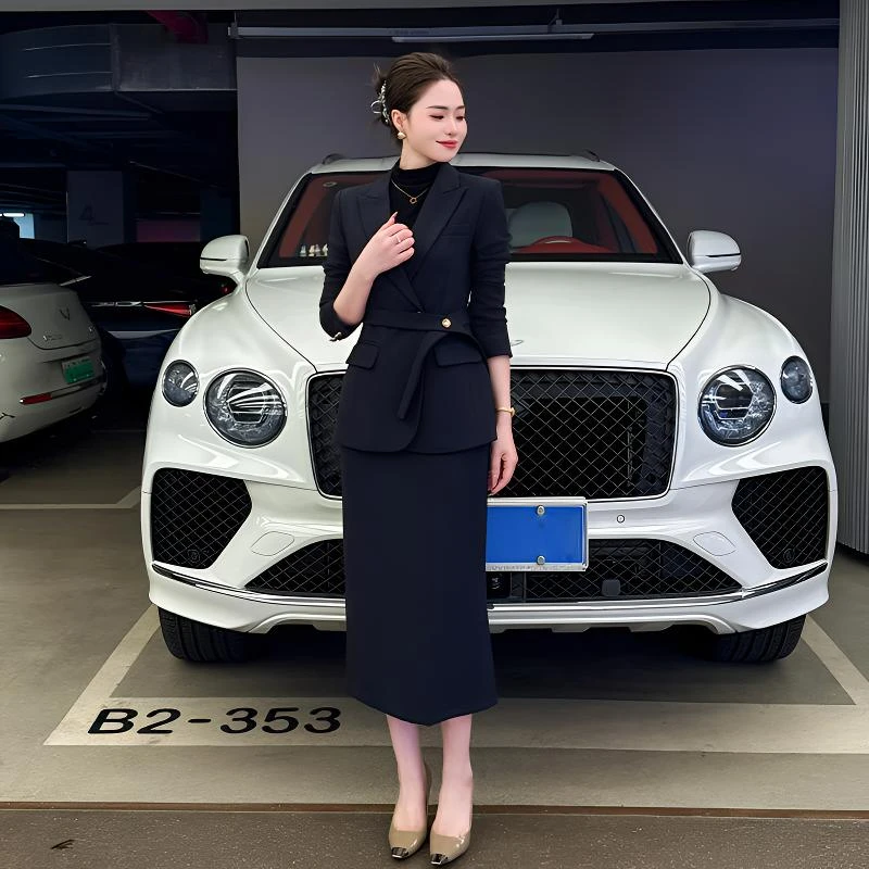 常规款商务时尚西装常规衬衫袖蓝色绑带修身型正装西装气质时尚