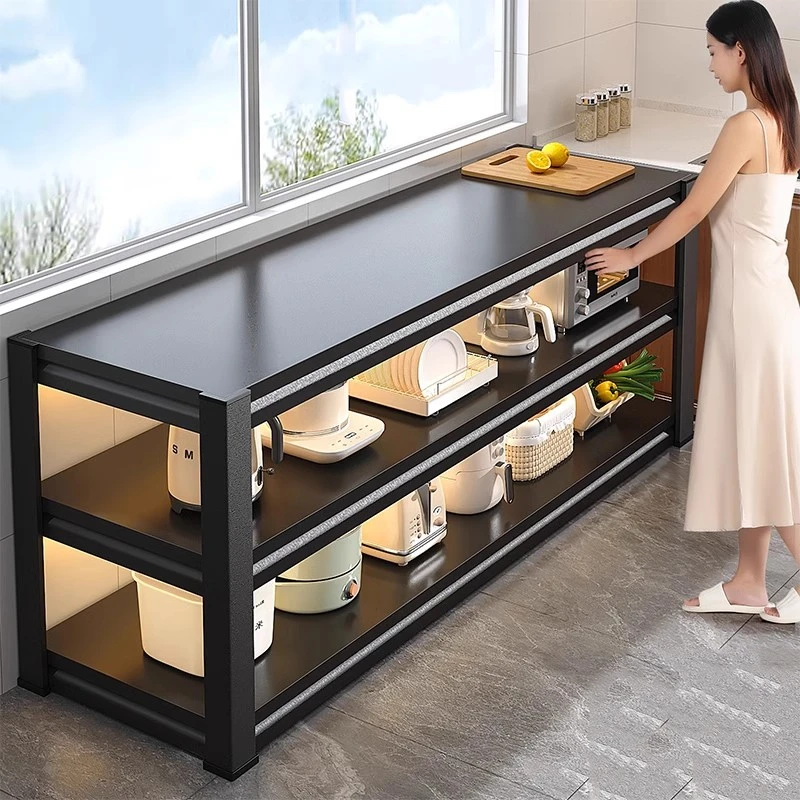 厨房置物架落地多层橱柜多功能工作台家用储物架货架烤箱微波炉架